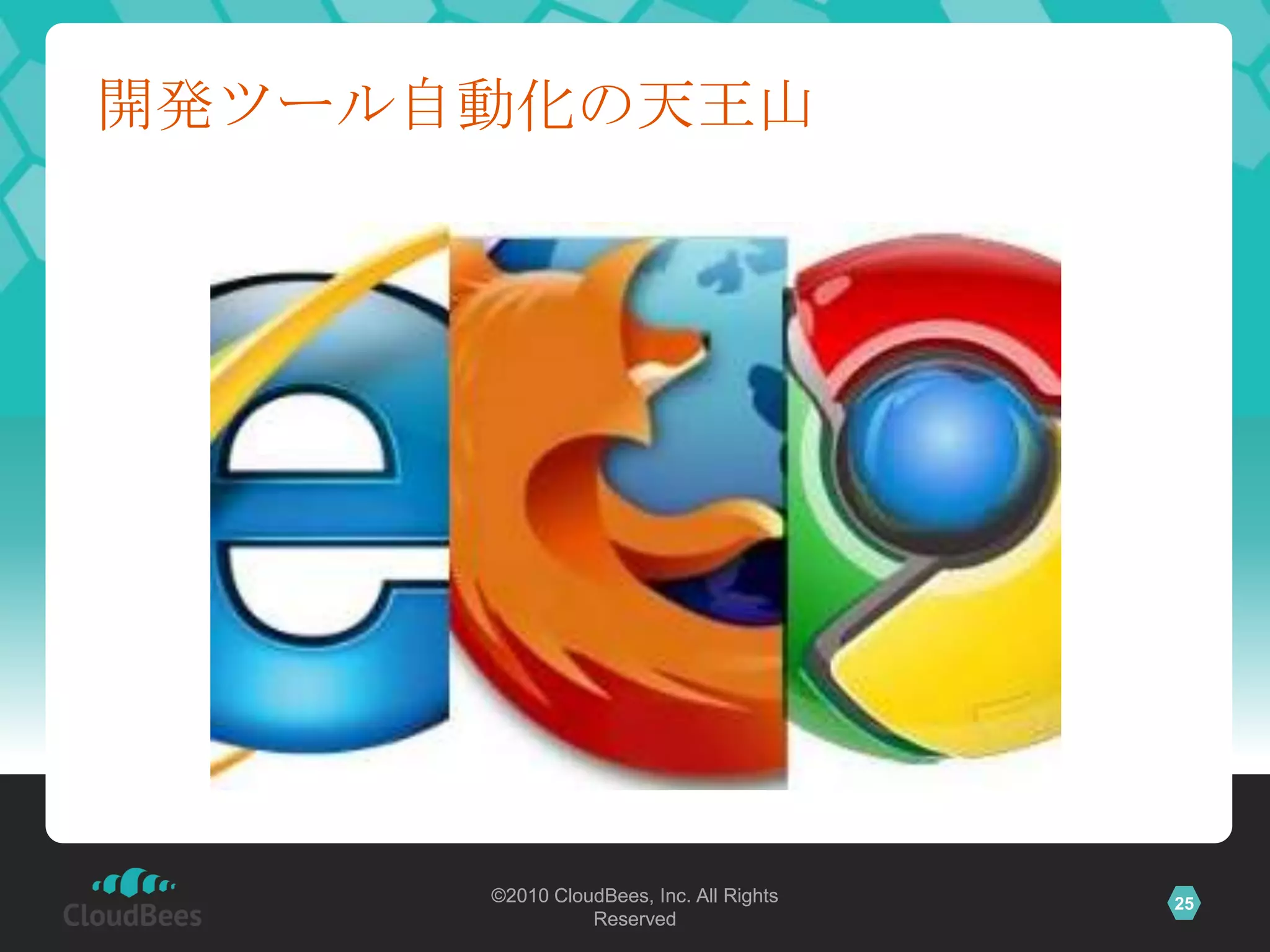 開発ツール自動化の天王山




      ©2010 CloudBees, Inc. All Rights   25
                Reserved
 