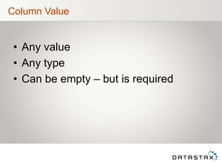 Column Value
• Any value
• Any type
• Can be empty – but is required
 