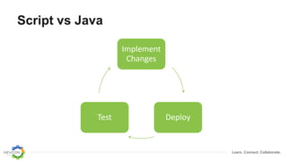 Learn. Connect. Collaborate.
Script vs Java
Implement
Changes
DeployTest
 