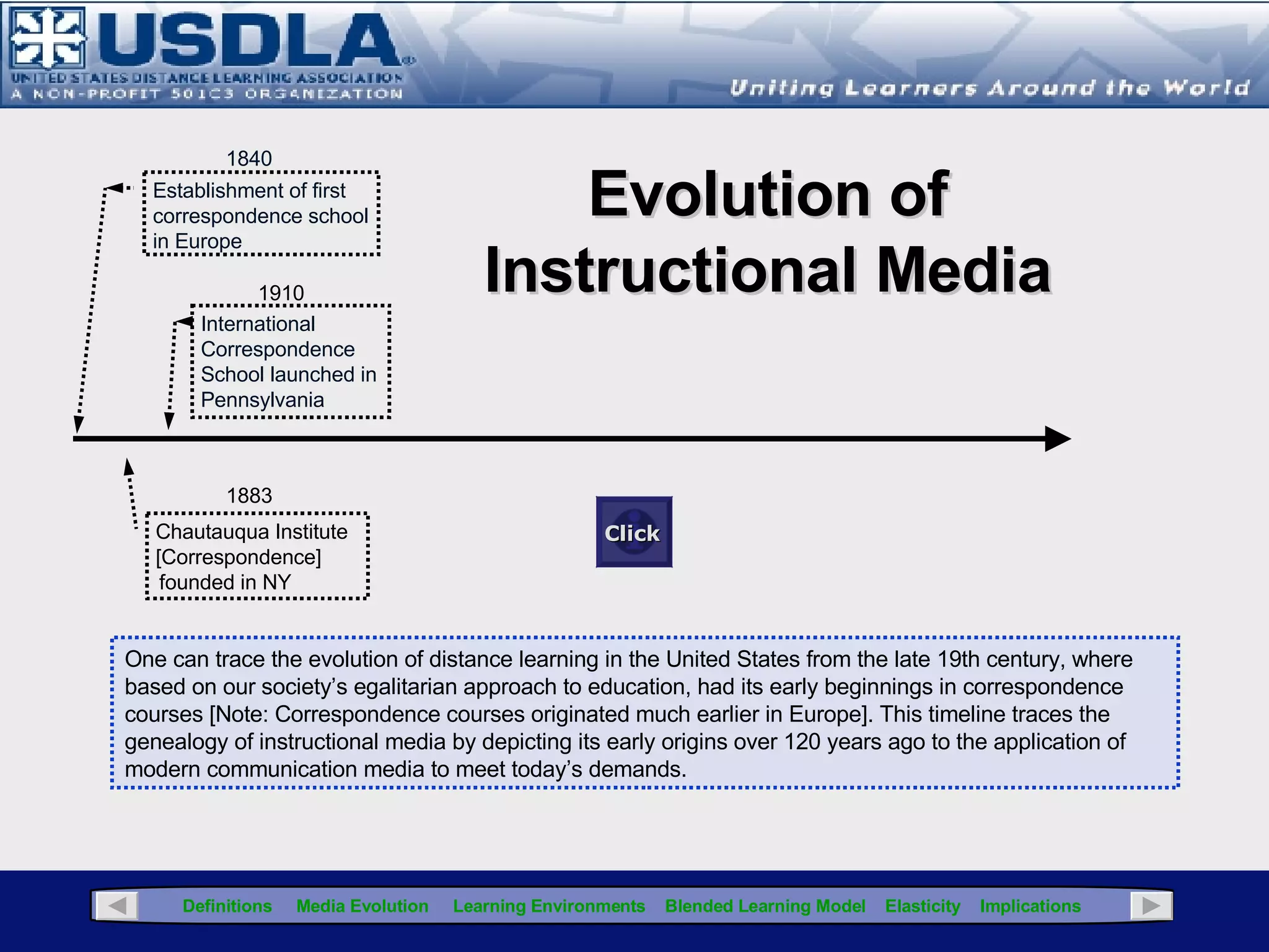 Click for Glossary Blended Learning Definitions A Chief Learning Officer Perspective   “ Executing a learning strategy that integrates multiple delivery modalities (both synchronous and asynchronous) and, in doing so, creating the best possible learning solution for your target audience.” Source: Chief Learning Officer Magazine ( www.clomedia.com ),  Executing Blended Learning , Jan., 2009 