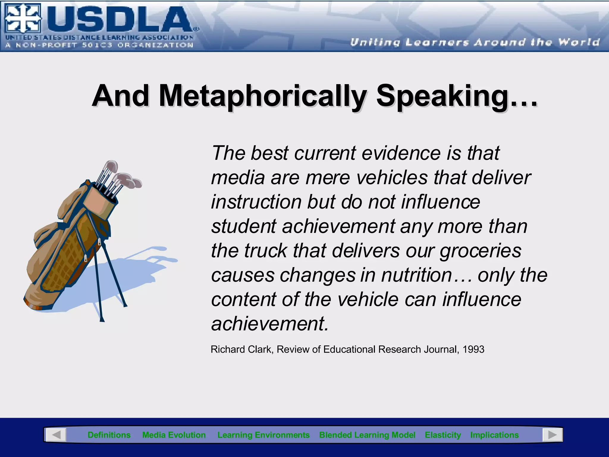 “ [There is]  an important link between content type and delivery method  and that  student-instructor interaction receives strong consideration in determining which delivery methods get employed  within an organization...” and “ The value of student-to-instructor interaction remains a primary driver  for both classroom-based ILT and synchronous e-learning….as well as student-to-student interaction.”  CLO Magazine., July, 2007, pg. 48-49 Click for Glossary Survey of CLOs Use of Blended Learning  (con’t) 