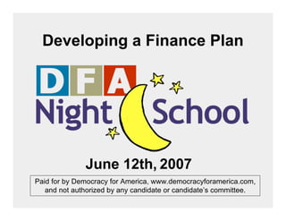 Developing A Finance Plan