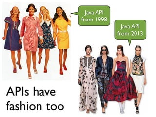 APIs have
fashion too
Java API	

from 1998
Java API	

from 2013
 