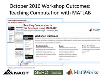 October 2016 Workshop Outcomes:
Teaching Computation with MATLAB
http://serc.carleton.edu/teaching_computation/index.html
 