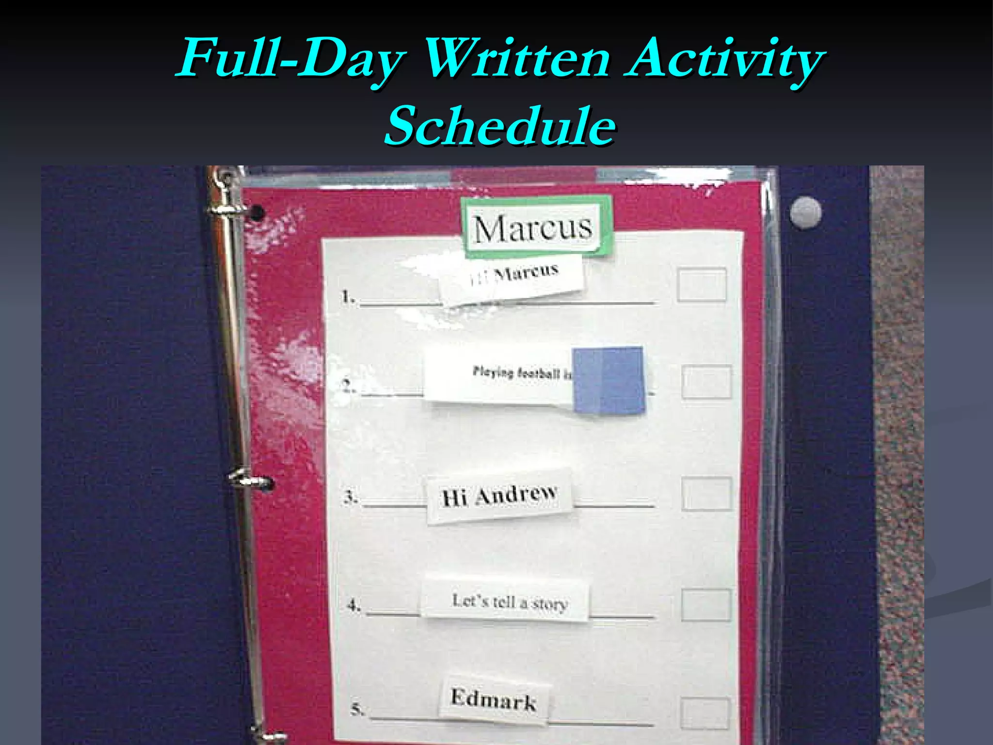 Full-Day Written Activity Schedule 