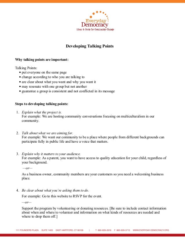 Developing Talking Points Handout
