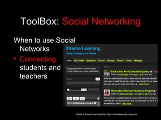 ToolBox:  Social Networking <ul><li>When to use Social Networks </li></ul><ul><li>Connecting  students and teachers </li><...
