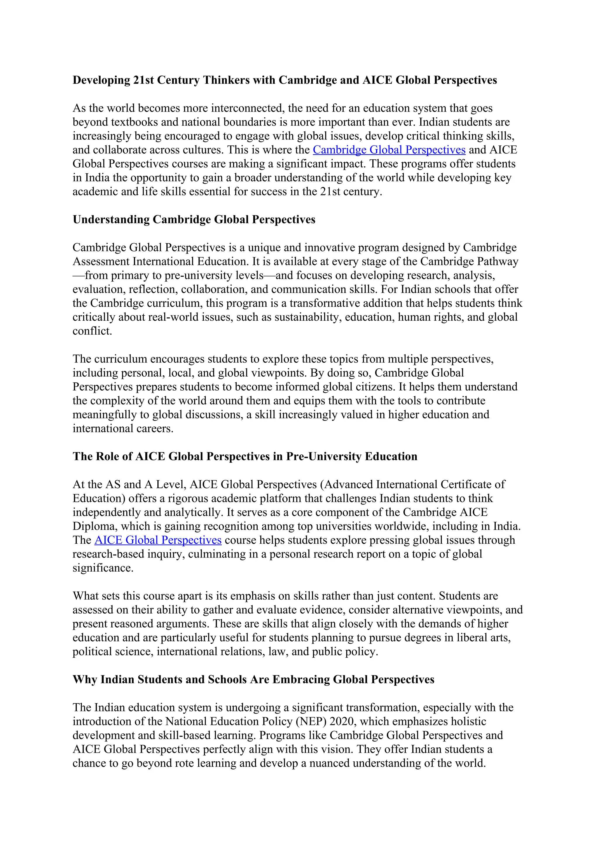 Developing 21st Century Thinkers with Cambridge and AICE Global ...