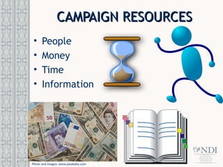 CAMPAIGN RESOURCES
CAMPAIGN RESOURCES
• People
• Money
• Time
• Information
Photo and images: www.pixababy.com
 