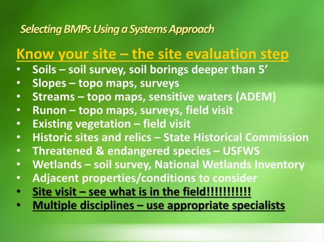 Developing a construction stormwater bmp plan using a systems approach ...