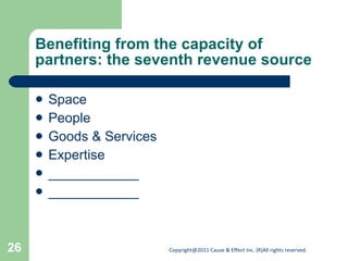 Benefiting from the capacity of partners: the seventh revenue source <ul><li>Space </li></ul><ul><li>People </li></ul><ul>...