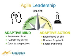 © 2016
Agile Leadership
✴Awareness of self
✴Reflects cognitively
✴Open to perspectives
ADAPTIVE MIND ADAPTIVE ACTION
✴Experiments on self
✴Coaches for growth
✴Shares ownership
 