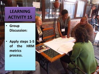 LEARNING
ACTIVITY 15
• Group
Discussion:
• Apply steps 1-5
of the HRM
metrics
process.
 