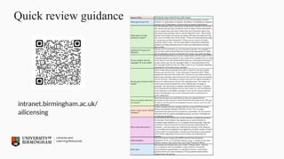 Quick review guidance
intranet.birmingham.ac.uk/
ailicensing
 
