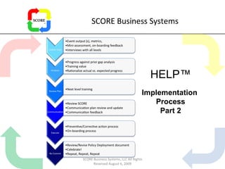 SCORE Business Systems Implementation  Process Part 2 HELP™ SCORE Business Systems, LLC All Rights Reserved August 6, 2009 