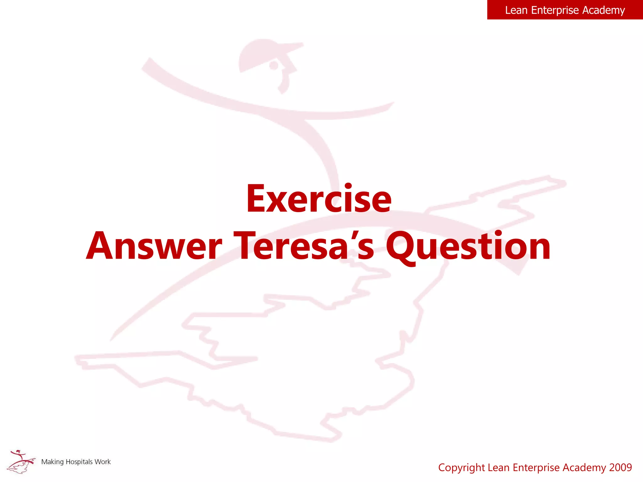 Exercise
Answer Teresa’s Question
Copyright Lean Enterprise Academy 2009
Lean Enterprise Academy
 