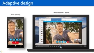 Adaptive design
Phone (portrait)
Tablet (landscape) / Desktop
35
 