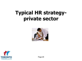 Page 27Typical HR strategy-public sector 5 of 6 YEAR TWODeveloping leadershipDeveloping workforce skills and capacityOrganizational developmentResourcing: recruitment, retention and diversityPay and rewardsService and local priorities