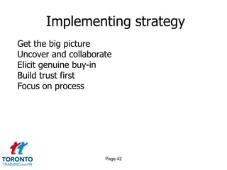 Page 40Strategy execution 3 of 3POINTS TO BEAR IN MINDTo be engaged, people want to solve their strategic puzzlesThey must be linked in a process that spells out the roles of leaders, managers, and individual contributors in executing that strategy
