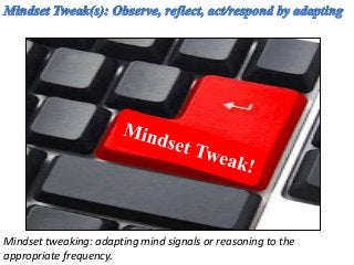 Mindset tweaking: adapting mind signals or reasoning to the
appropriate frequency.
 