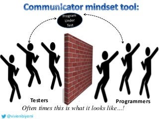Software
ProgrammersTesters
Often times this is what it looks like…!
@vivienibiyemi
 