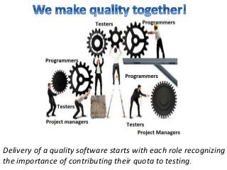 Delivery of a quality software starts with each role recognizing
the importance of contributing their quota to testing.
 
