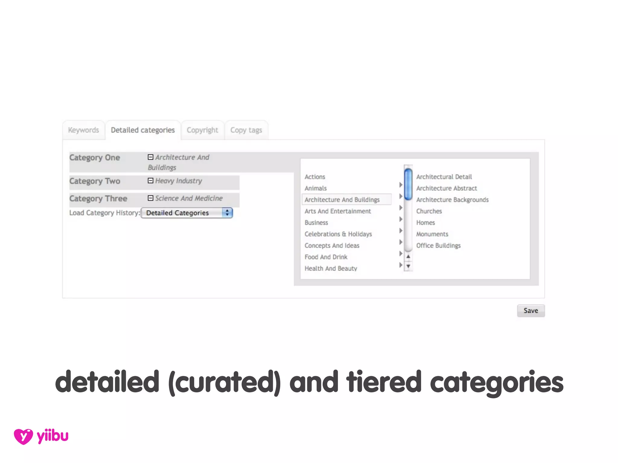 detailed (curated) and tiered categories
 