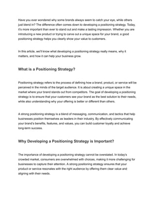 Positioning Can Making Process Developing A Positioning Strategy_ A Guide to Building a Strong Market ...