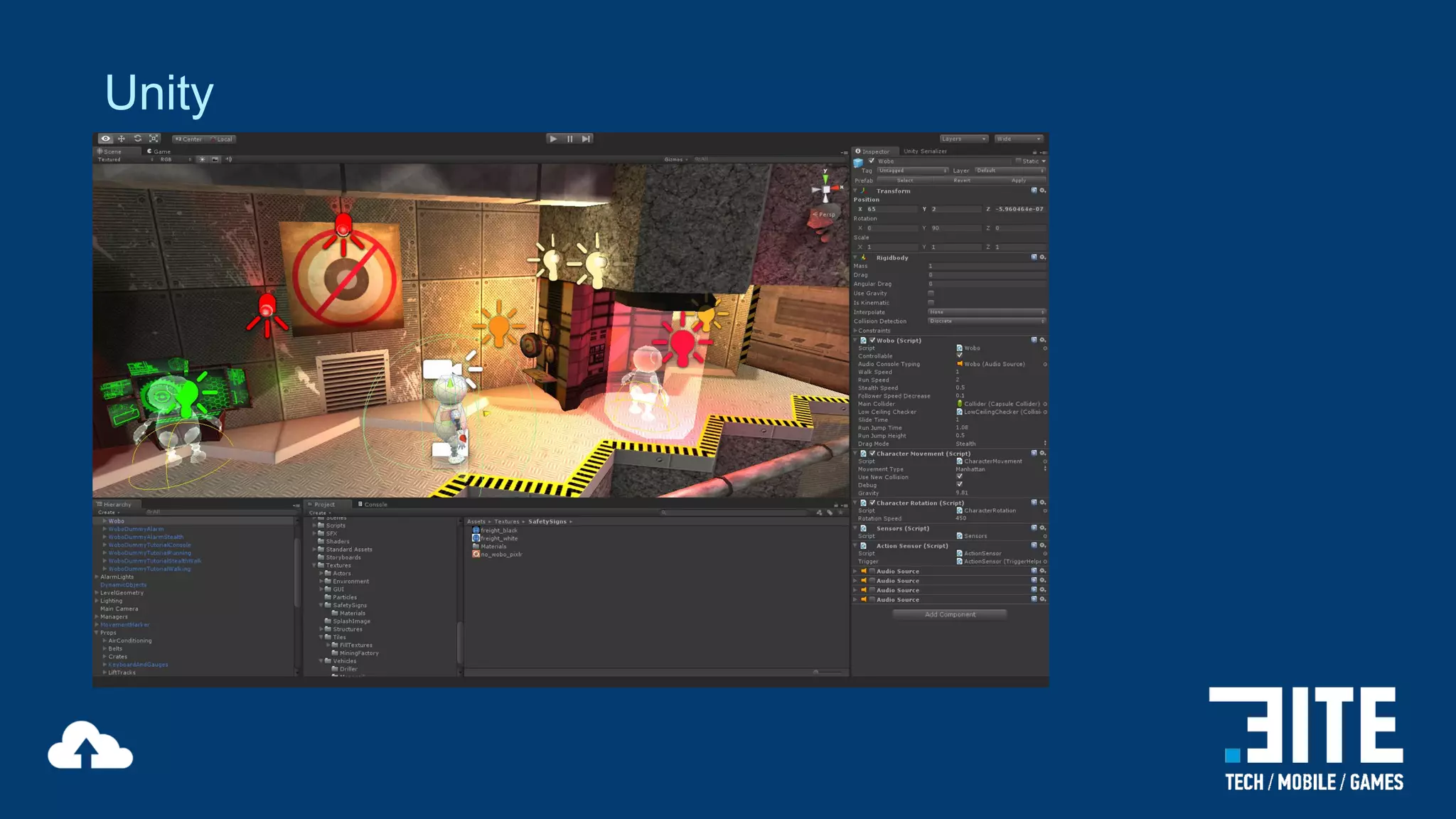 Unity
•
•
•
•
•
•
•
•

Extendable Editor
Browser & Inspector
Scene Hierarchy
Mecanim
Shuriken
Scripting
Networking
Asset Store

 