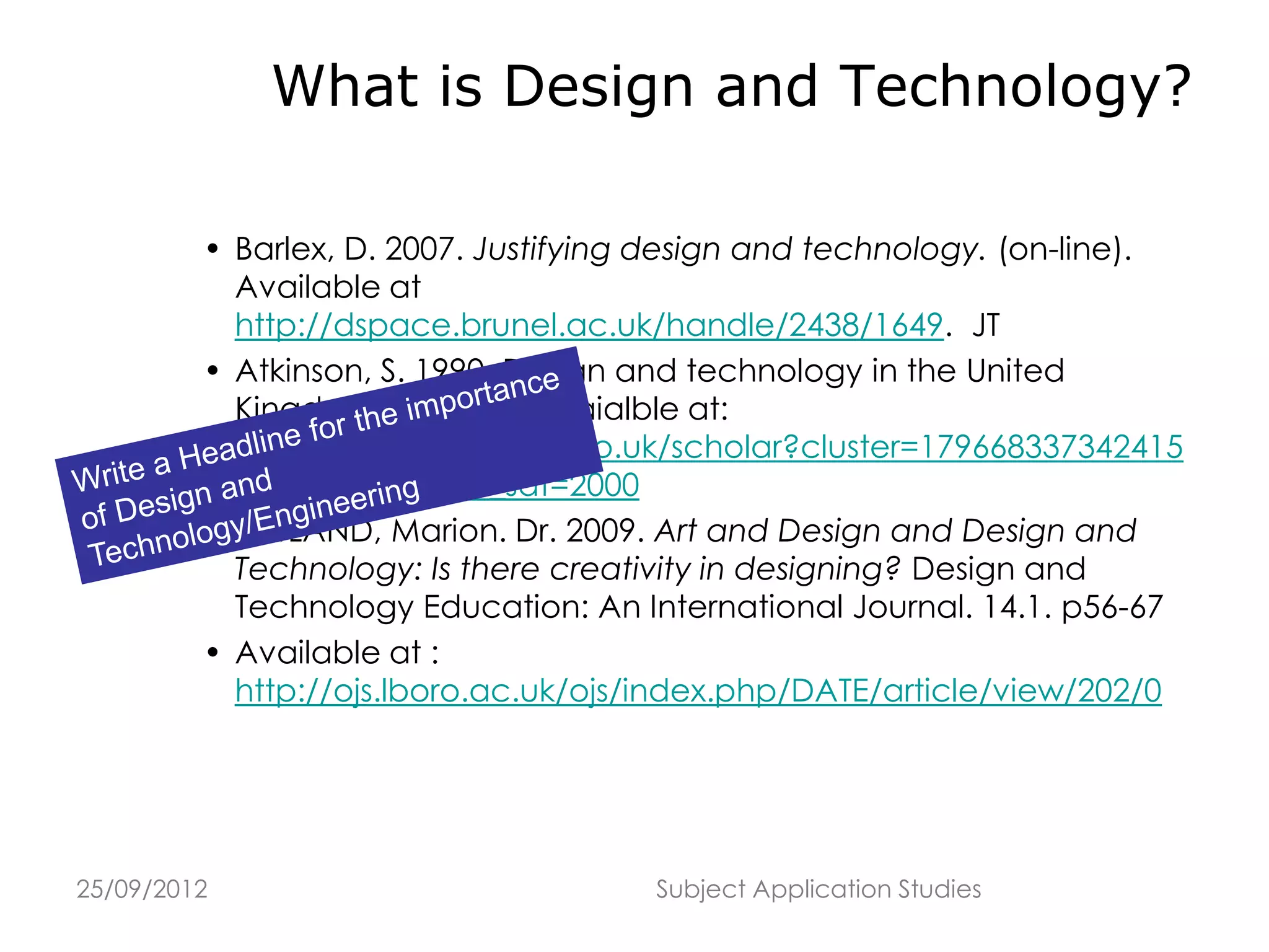 Developing a rationale for d&t | PPT