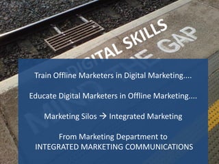 Train Offline Marketers in Digital Marketing....
Educate Digital Marketers in Offline Marketing....
Marketing Silos  Integrated Marketing
From Marketing Department to
INTEGRATED MARKETING COMMUNICATIONS
 