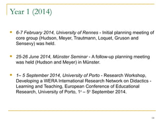 Year 1 (2014) 
 6-7 February 2014, University of Rennes - Initial planning meeting of 
core group (Hudson, Meyer, Trautma...