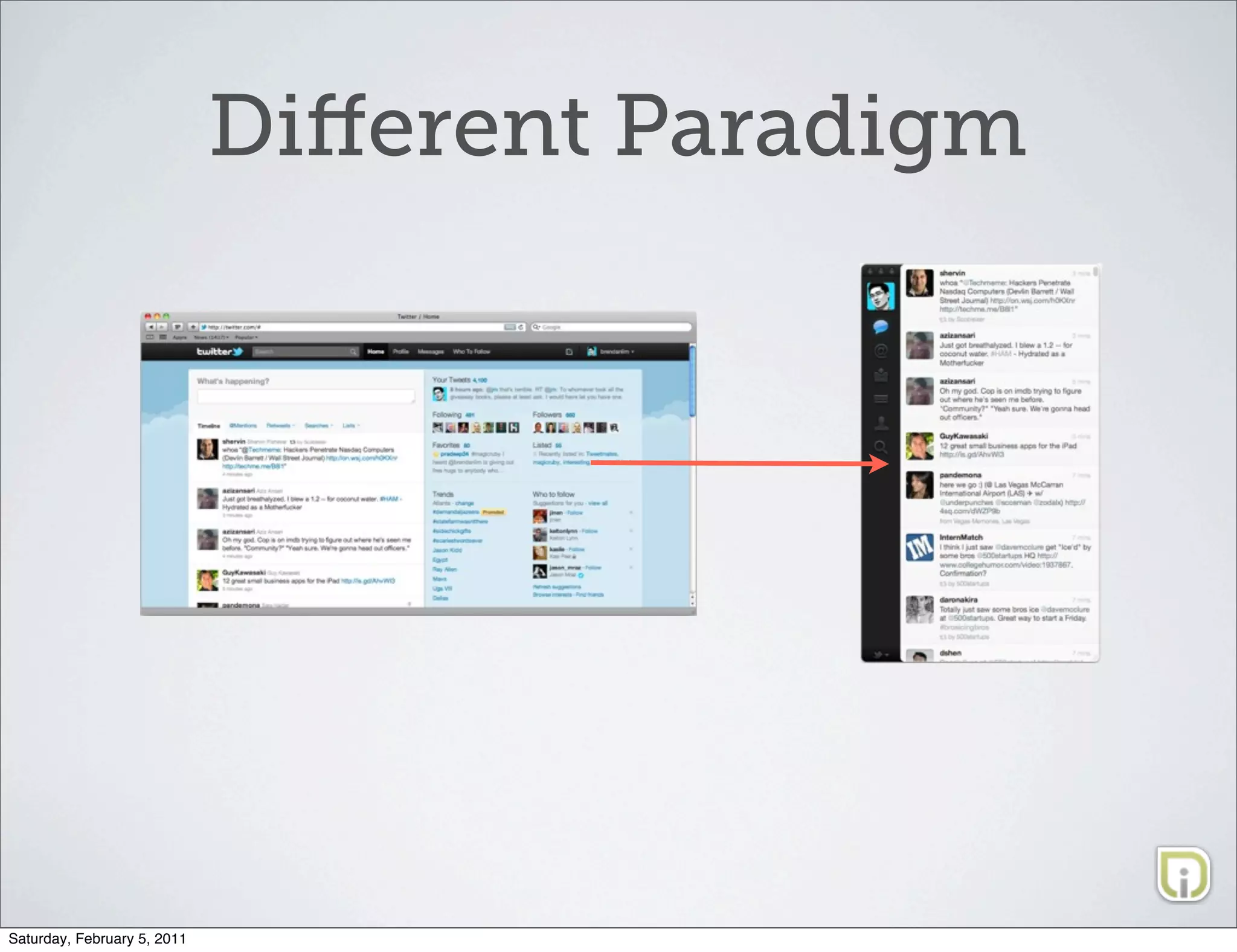Diﬀerent Paradigm




Saturday, February 5, 2011
 