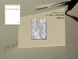 Manage or choose
your LEVEL of STRUCTURE
TEMPLATE
 