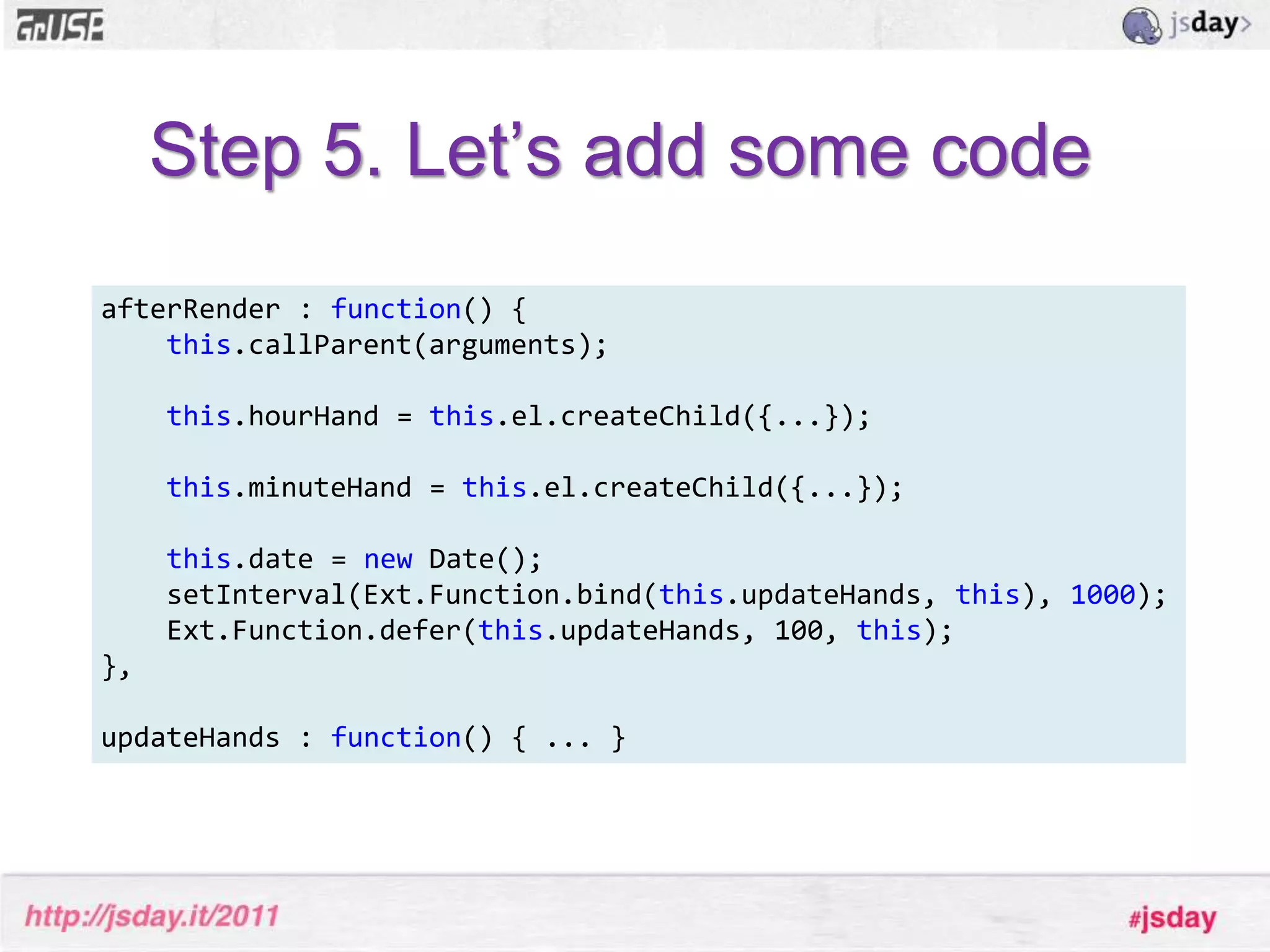 Mixins are really useful when a class needs to inherit multiple traits but can’t do so easily using a traditional single inheritance mechanismMixins - exampleExt.Windowis a draggable component, as are Sliders, Grid headers, and many others Mixins - exampleBecause this behavior is desired in many different places it’s not feasible to work the draggable behavior into a single superclass
