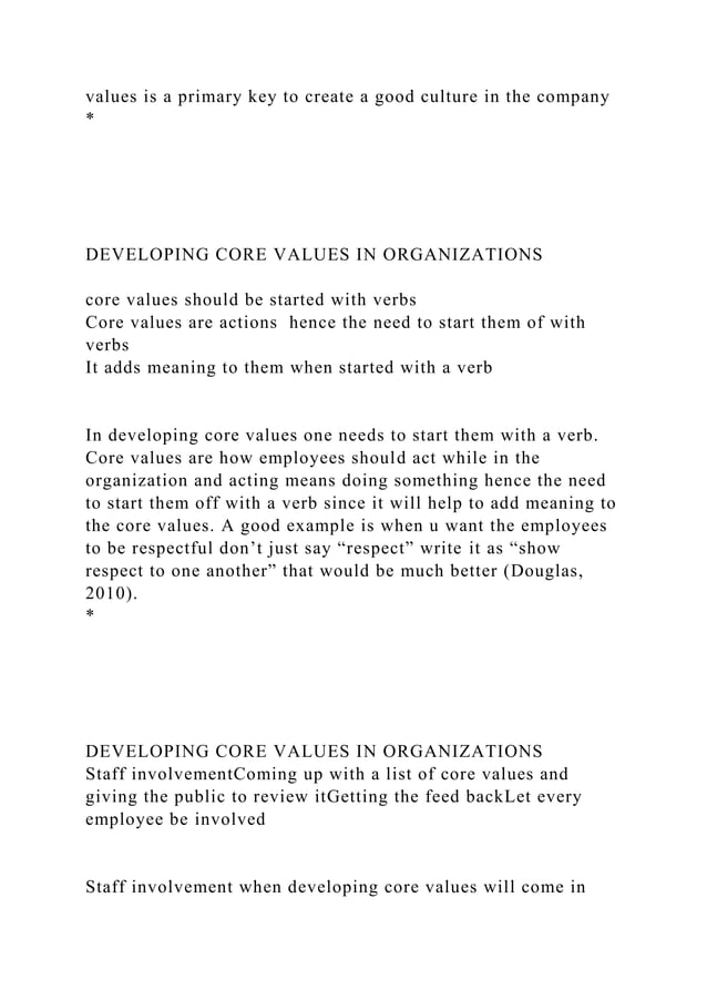 DEVELOPING CORE VALUES IN ORGANIZATIONS.docx