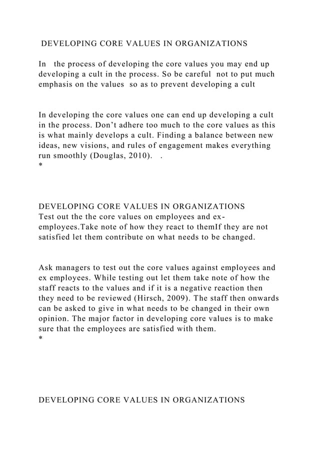 DEVELOPING CORE VALUES IN ORGANIZATIONS.docx