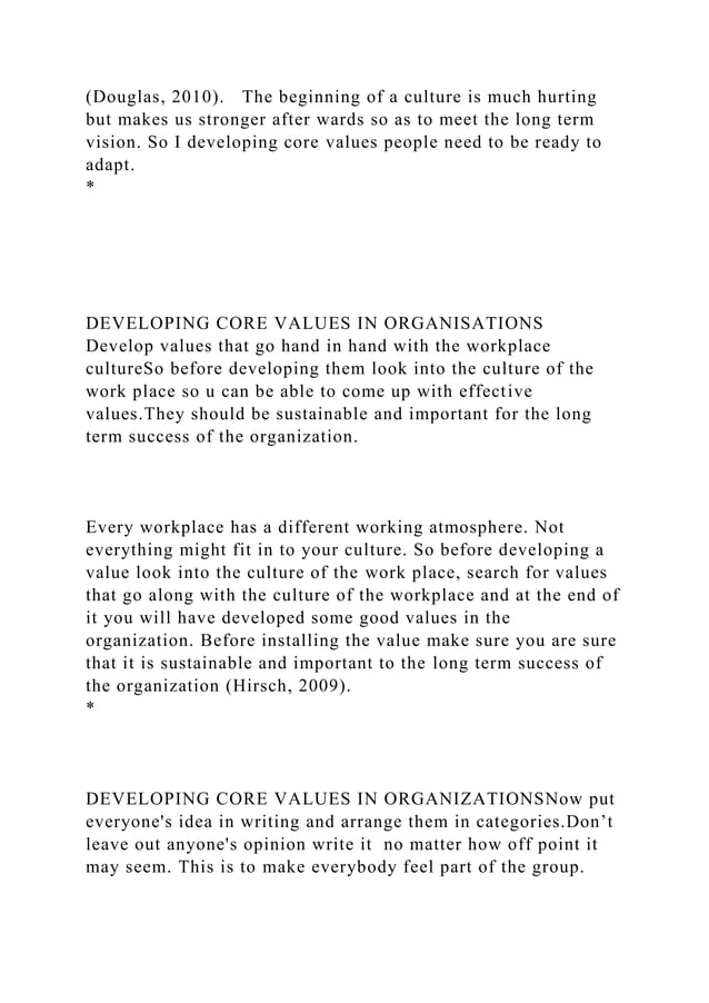 DEVELOPING CORE VALUES IN ORGANIZATIONS.docx