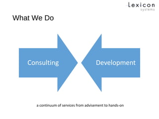 What We Do
a continuum of services from advisement to hands-on
 