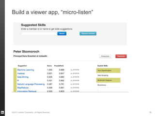 Build a viewer app, “micro-listen”




©2012 LinkedIn Corporation. All Rights Reserved.   28
 