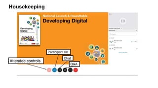 Housekeeping
Attendee controls
Participant list
Chat
Q&A
 