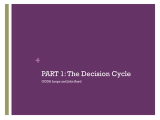 PART 1: The Decision Cycle OODA Loops and John Boyd 