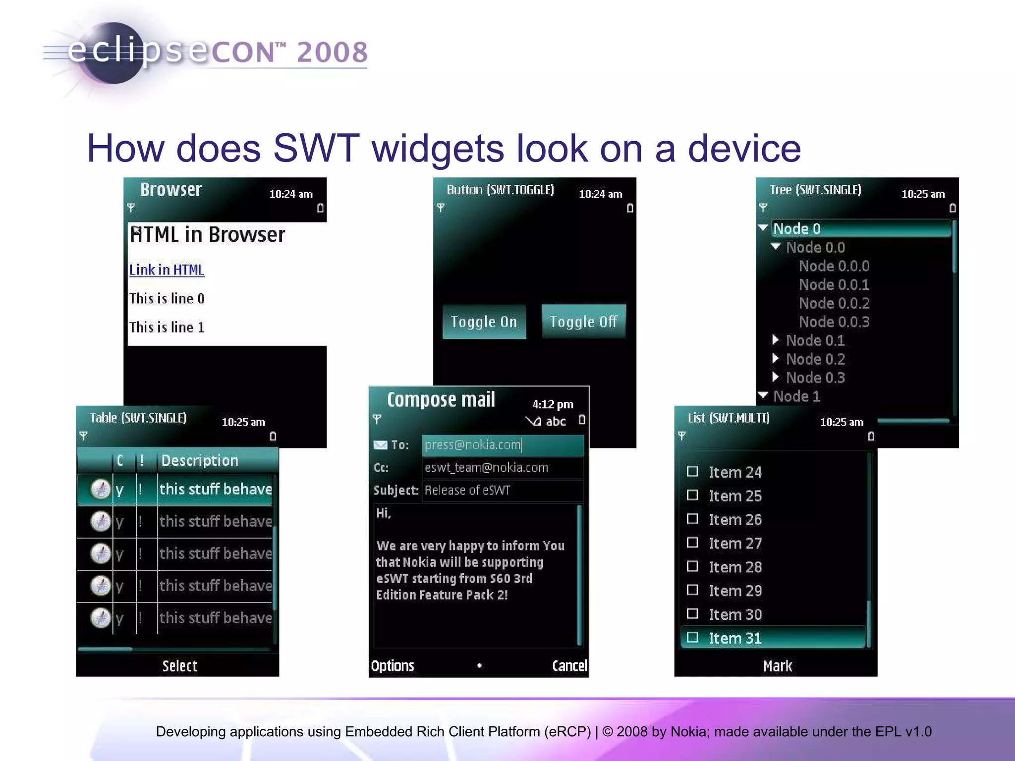 How does SWT widgets look on a device 