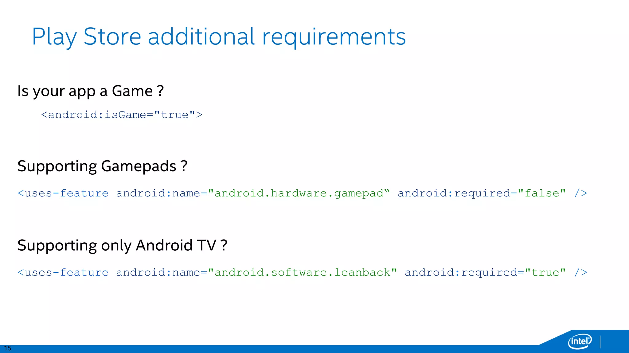 19
Integrating further with Android TV
Leanback Support library, Recommendations, Search, TV Input
Framework
 