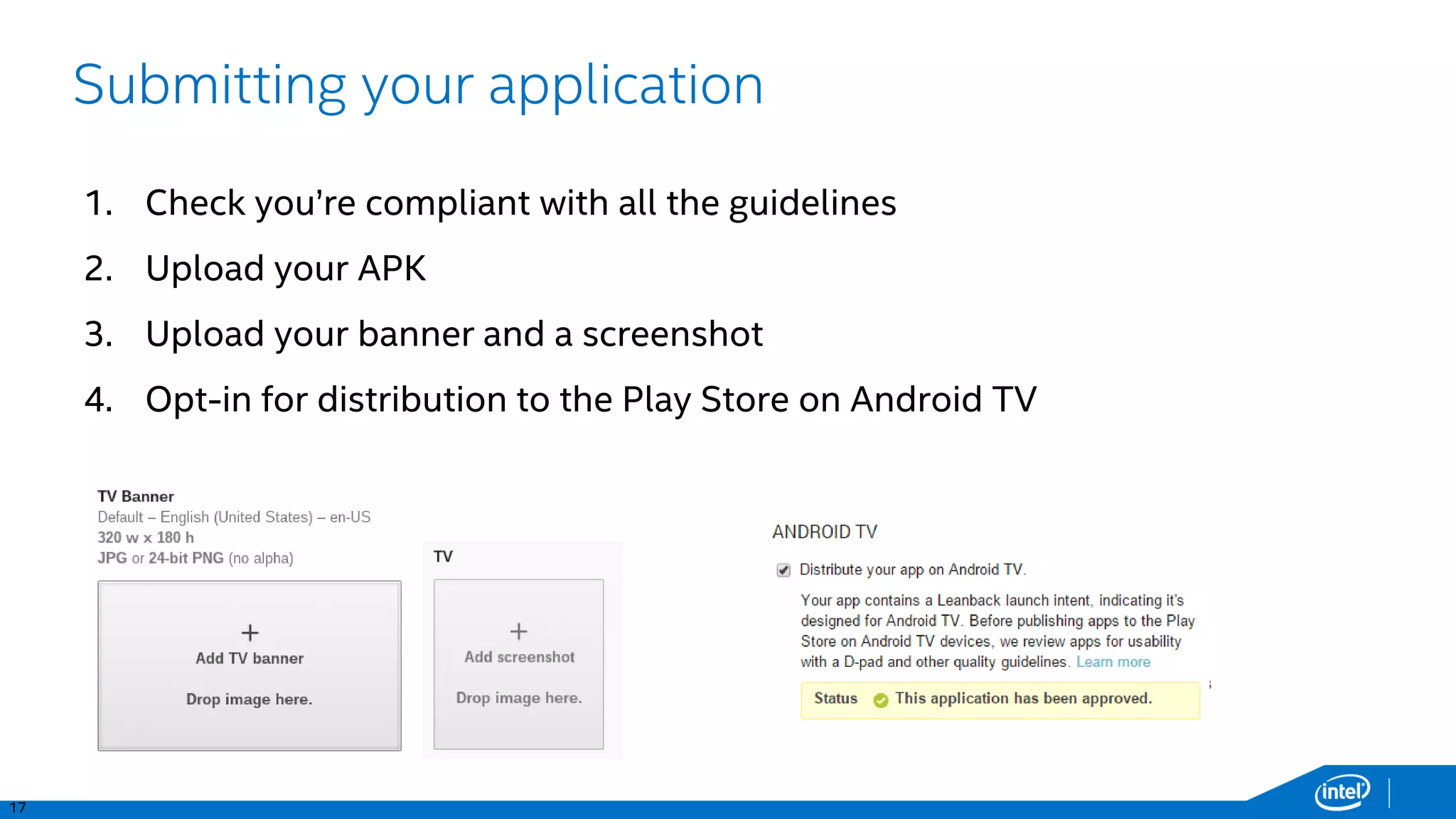 22
The Leanback support library – BrowseFragment
BackgroundManager.getInstance()
.setDrawable()
setTitle()
setBadgeDrawable()
setAdapter( ObjectAdapter )
Presented items have to be Rows.
setBrandColor()
setSearchAffordanceColor()
setOnSearchClickedListener()
setOnItemViewSelectedListener()
setOnItemViewClickedListener()
setHeadersState()
 