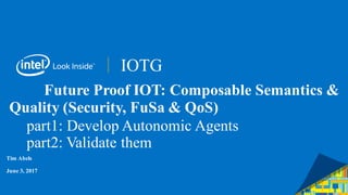 IOTG
Future Proof IOT: Composable Semantics &
Quality (Security, FuSa & QoS)
part1: Develop Autonomic Agents
part2: Validate them
Tim Abels
June 3, 2017
 