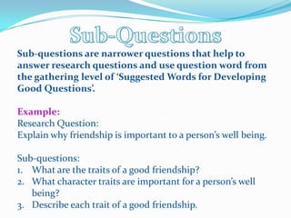 Substantive Question Examples Developing good research questions | PPTX