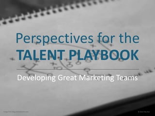 Perspectives for the 
TALENT PLAYBOOK 
Developing Great Marketing Teams 
Image from blog.frankdamazio.com © 2014 Tilly Pick 
 