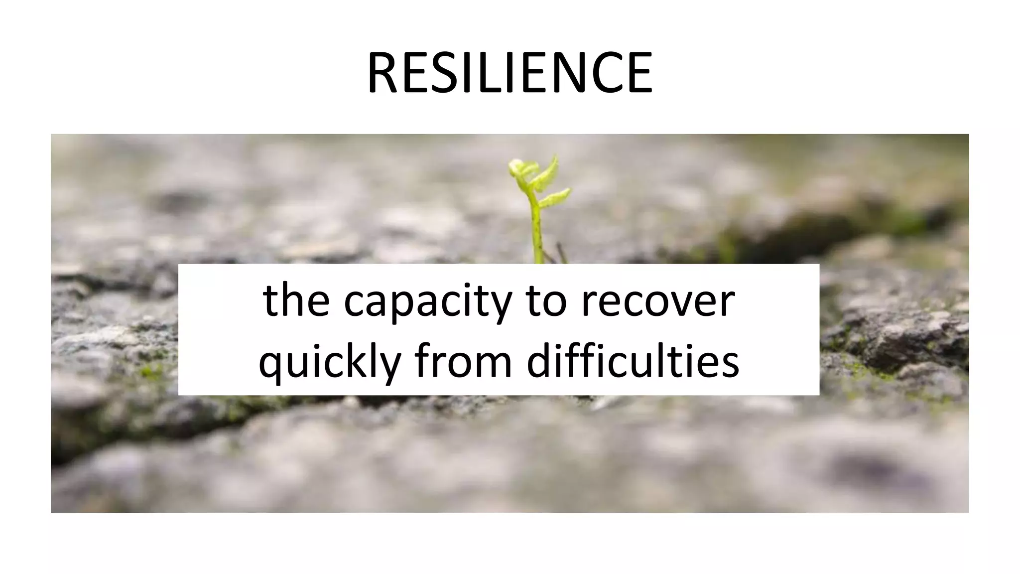 RESILIENCE
the capacity to recover
quickly from difficulties
 