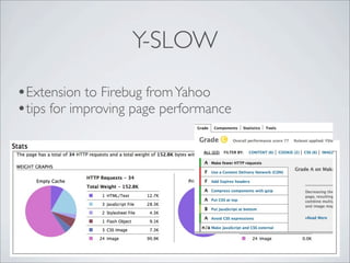 Y-SLOW

•Extension to Firebug from Yahoo
•tips for improving page performance
 
